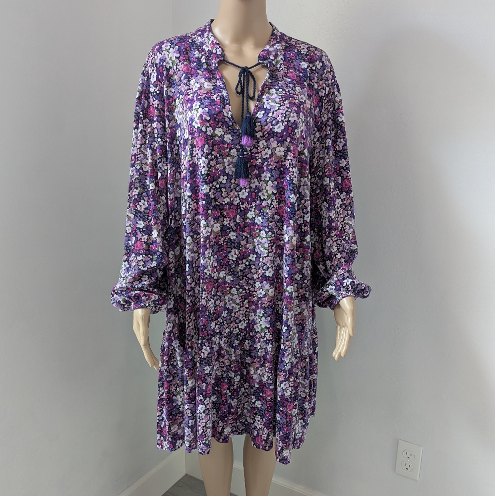 Crown & Ivy Purple, Lilac, Lavender Boxy Flowy Relaxed Tassel Dress Size 1X